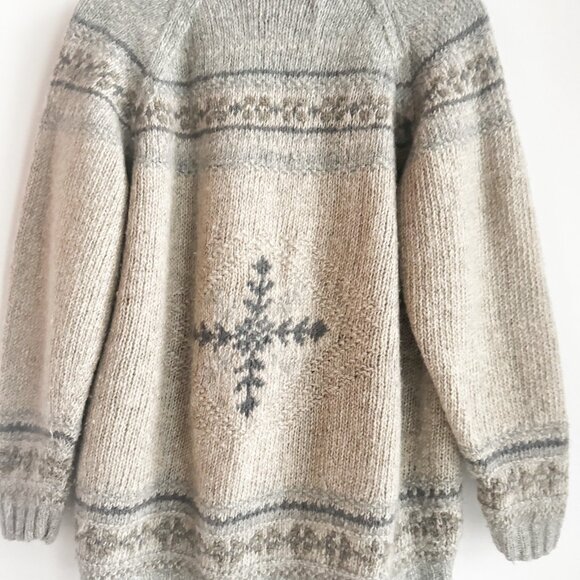 Eddie Bauer Legend Merino Wool Mohair Grey Beige Snowflake Cardigan M - Picture 4 of 5